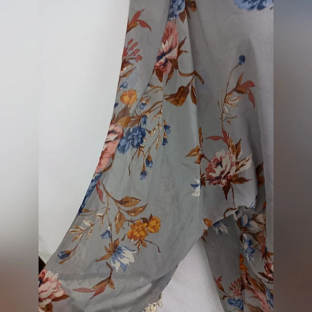 Floral Open Front M Kimono Boho Office‎ Tasel Beach Cardigan (#1,326)